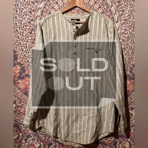 SOLD | Santana Men’s Collarless Button Down Shirt | Striped Cotton | X-Large - Picture 1 of 4